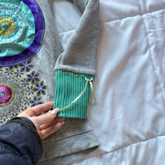 Vintage 90s Y2K Womens Size Small Gray Long Sleeve Blouse V Neck Hippie Boho - Picture 3 of 10